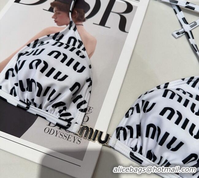 Top Design Miu Miu Letters Print Two-Pieces Swimwear 0313 White 2025