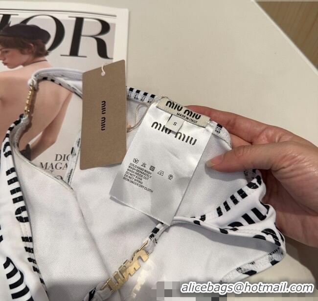 Top Design Miu Miu Letters Print Two-Pieces Swimwear 0313 White 2025