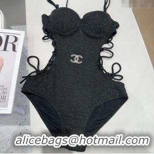 Famous Brand Chanel Laced One-Piece Swimwear C0313 Black 2025