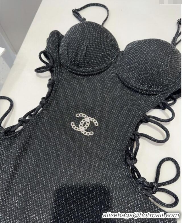 Famous Brand Chanel Laced One-Piece Swimwear C0313 Black 2025
