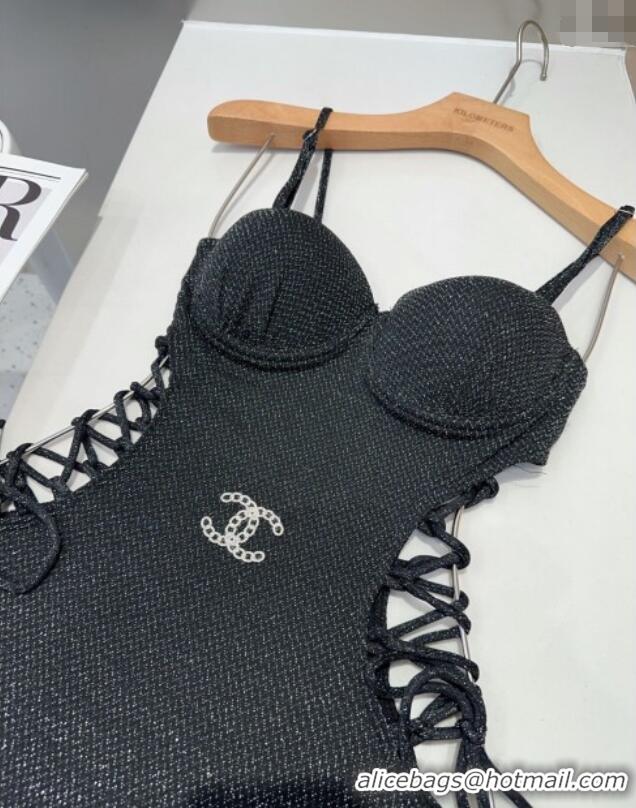 Famous Brand Chanel Laced One-Piece Swimwear C0313 Black 2025