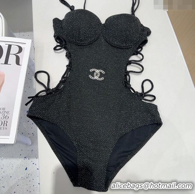 Famous Brand Chanel Laced One-Piece Swimwear C0313 Black 2025