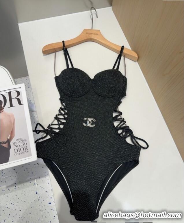 Famous Brand Chanel Laced One-Piece Swimwear C0313 Black 2025