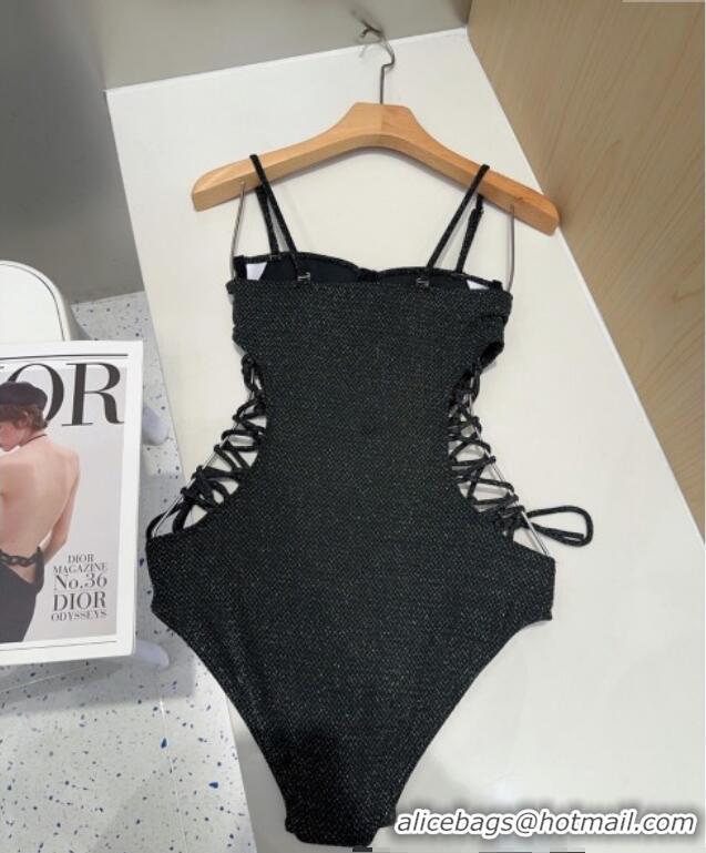 Famous Brand Chanel Laced One-Piece Swimwear C0313 Black 2025
