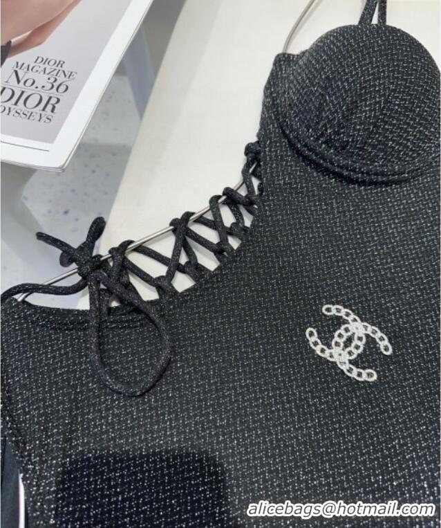 Famous Brand Chanel Laced One-Piece Swimwear C0313 Black 2025