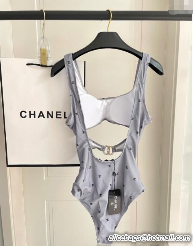 ​Discount Chanel CC Allover One-Piece Swimwear 0313 Grey 2025