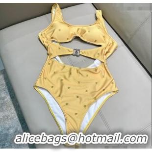 ​Grade Quality Chanel CC Allover One-Piece Swimwear 0313 Yellow 2025