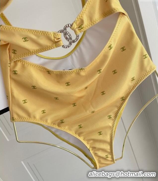 ​Grade Quality Chanel CC Allover One-Piece Swimwear 0313 Yellow 2025