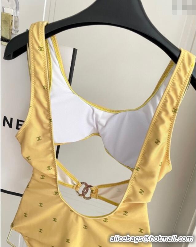 ​Grade Quality Chanel CC Allover One-Piece Swimwear 0313 Yellow 2025