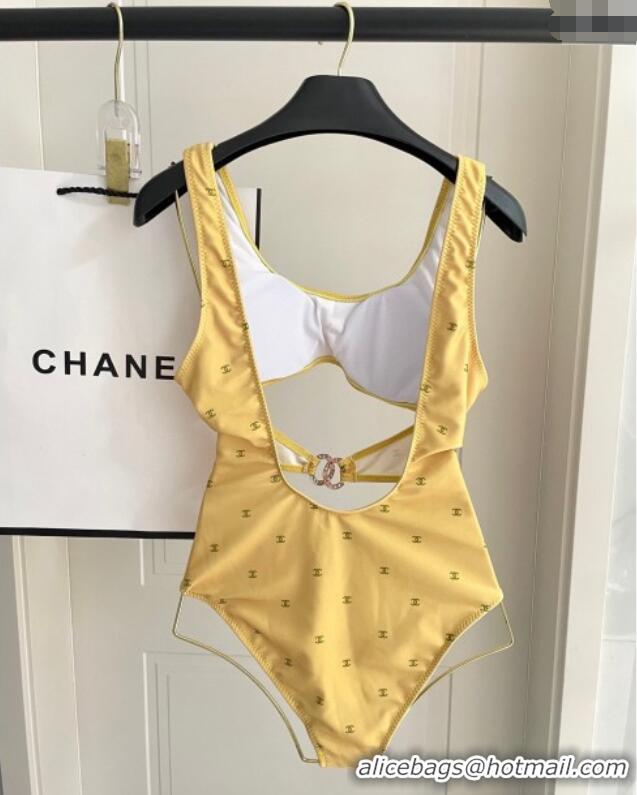 ​Grade Quality Chanel CC Allover One-Piece Swimwear 0313 Yellow 2025