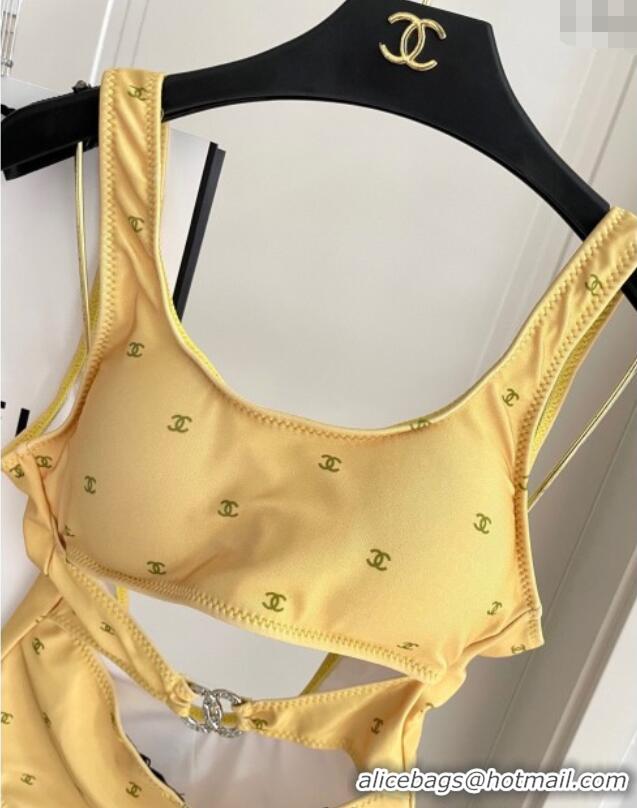 ​Grade Quality Chanel CC Allover One-Piece Swimwear 0313 Yellow 2025