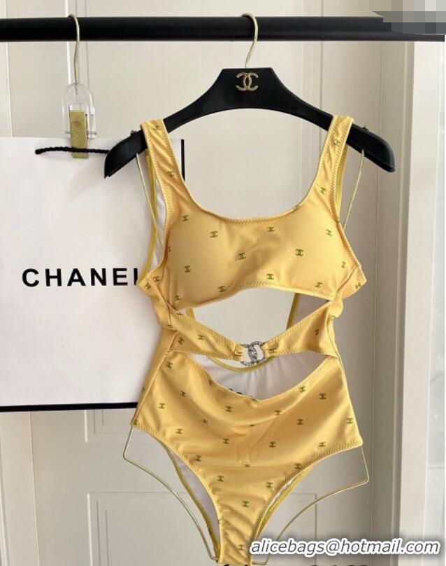 ​Grade Quality Chanel CC Allover One-Piece Swimwear 0313 Yellow 2025