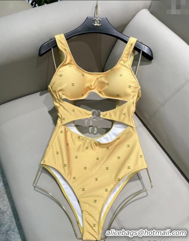 ​Grade Quality Chanel CC Allover One-Piece Swimwear 0313 Yellow 2025