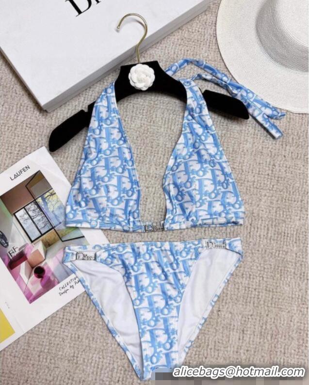 ​Best Quality Dior Neck Two-Pieces Swimwear 0313 Blue 2025