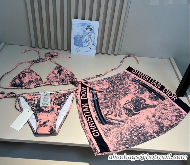 Famous Brand Dior Two-Pieces Swimwear and Skirt Set 3060 Pink 2025