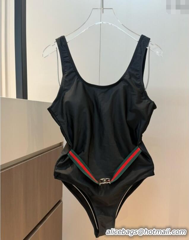 ​Best Grade Gucci One-Piece Swimwear with Web Belt Strap 0313 Black 2025