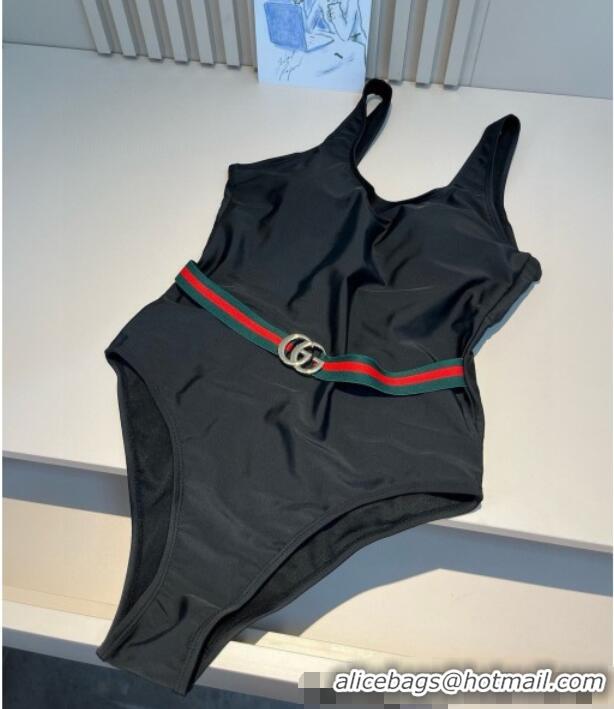 ​Best Grade Gucci One-Piece Swimwear with Web Belt Strap 0313 Black 2025