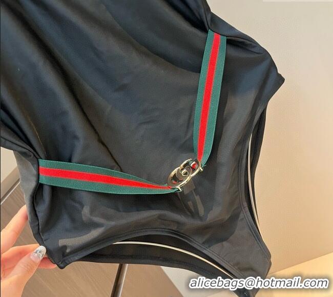 ​Best Grade Gucci One-Piece Swimwear with Web Belt Strap 0313 Black 2025