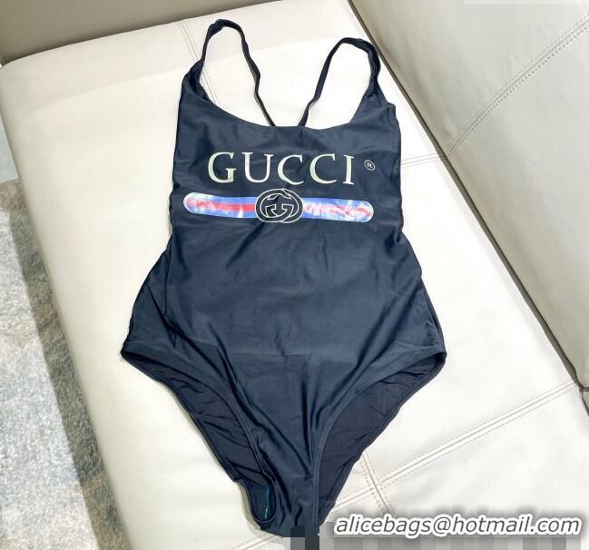 ​Good Product Gucci One-Piece Swimwear with Web Logo 0313 Black/Blue 2025