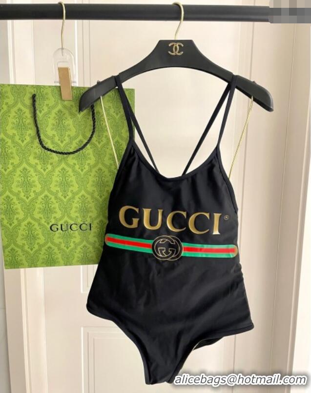 ​Top Quality Gucci One-Piece Swimwear with Web Logo 0313 Black/Green 2025