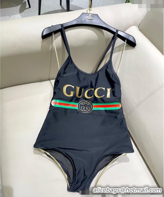 ​Top Quality Gucci One-Piece Swimwear with Web Logo 0313 Black/Green 2025