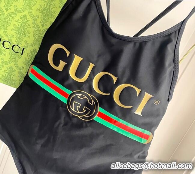​Top Quality Gucci One-Piece Swimwear with Web Logo 0313 Black/Green 2025