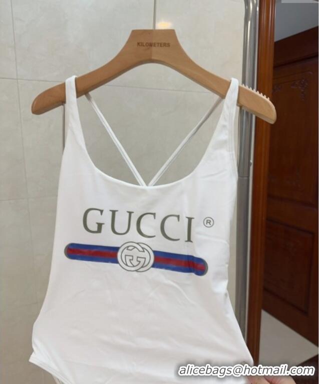 Buy Discount Gucci One-Piece Swimwear with Web Logo 0313 White 2025