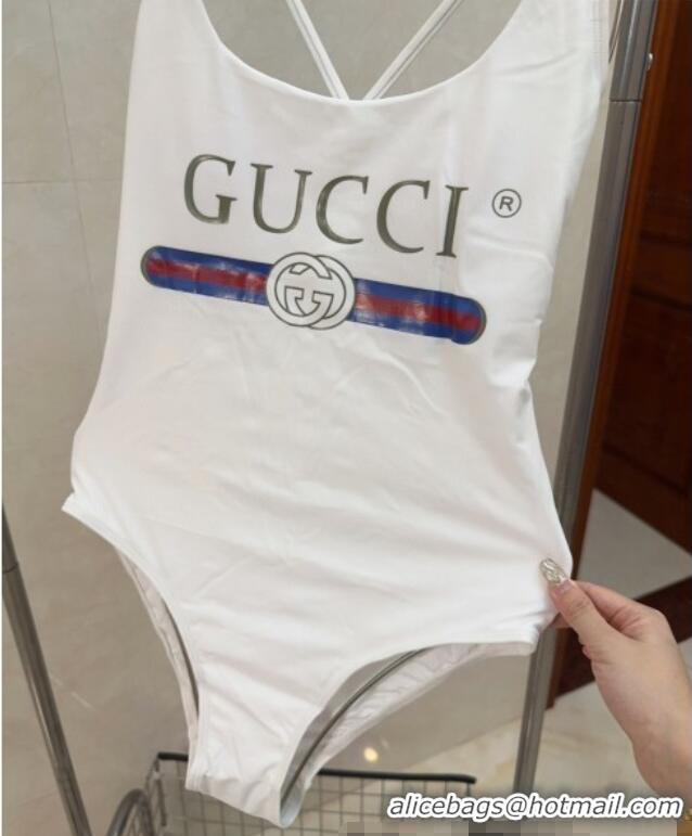 Buy Discount Gucci One-Piece Swimwear with Web Logo 0313 White 2025