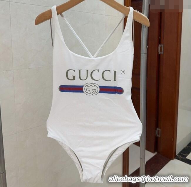 Buy Discount Gucci One-Piece Swimwear with Web Logo 0313 White 2025