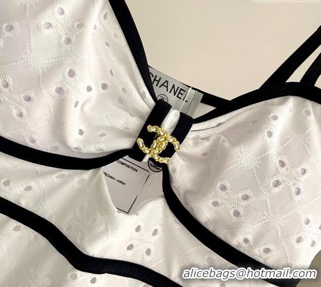 Best Design Chanel Two-Pieces Swimwear with Openwork 0313 White 2025