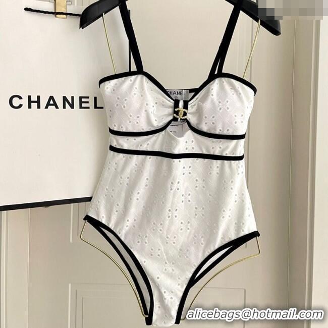 Best Design Chanel Two-Pieces Swimwear with Openwork 0313 White 2025