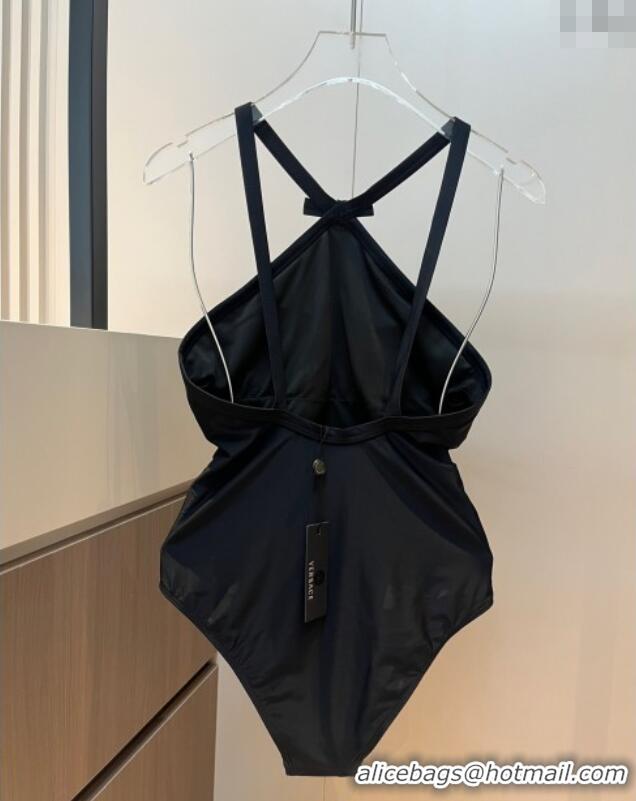 Famous Brand Versace One-Piece Swimwear with Bow V0313 Black 2025