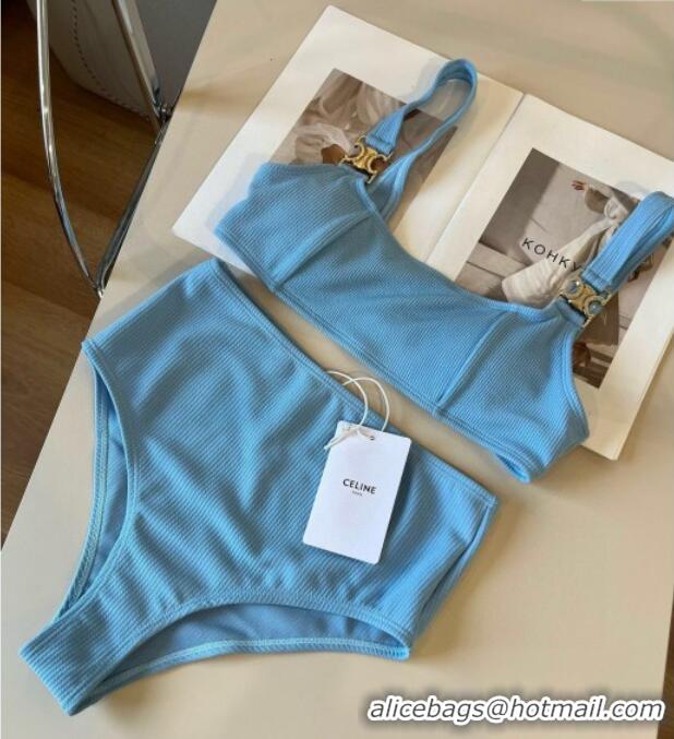 New Fashion Celine Cotton Two-Pieces Swimwear 0313 Light Blue 2025