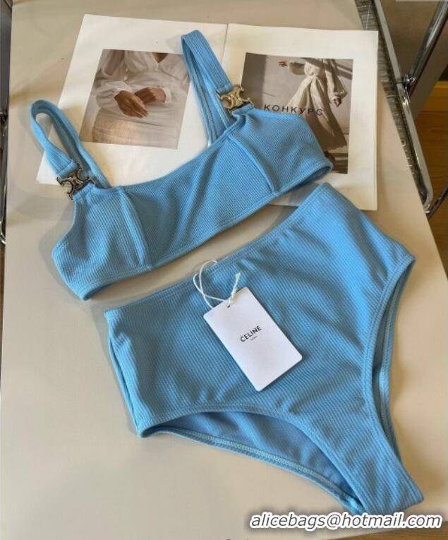 New Fashion Celine Cotton Two-Pieces Swimwear 0313 Light Blue 2025