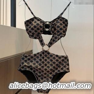 ​Well Crafted Celine Cutout One-Piece Swimwear 0313 Brown 2025