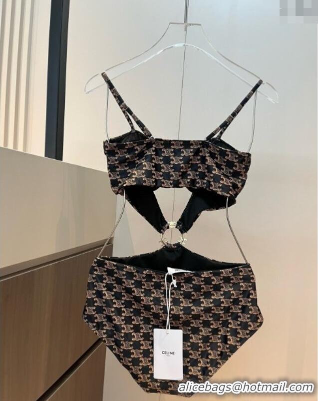​Well Crafted Celine Cutout One-Piece Swimwear 0313 Brown 2025