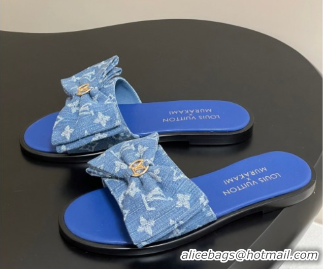 Stylish Louis Vuitton Lily Flat Slides Sandal with Bow in Monogram Denim Blue 2025 1AGVYB