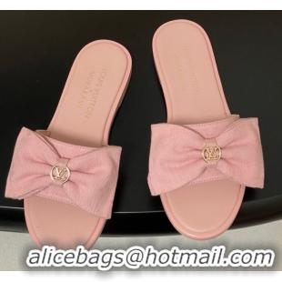 Perfect Louis Vuitton Lily Flat Slides Sandal with Bow in Monogram Denim Pink 2025 1AGVYB