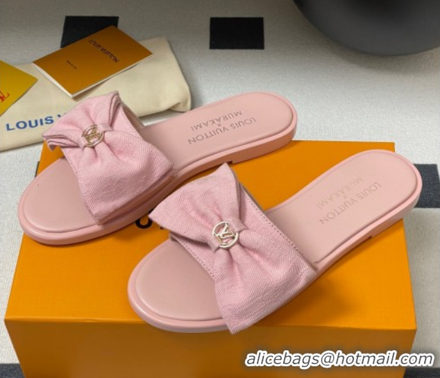 Perfect Louis Vuitton Lily Flat Slides Sandal with Bow in Monogram Denim Pink 2025 1AGVYB