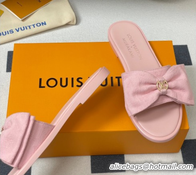 Perfect Louis Vuitton Lily Flat Slides Sandal with Bow in Monogram Denim Pink 2025 1AGVYB