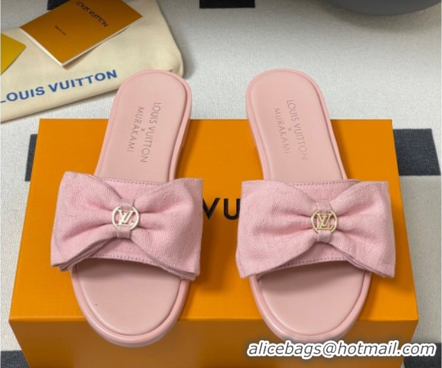 Perfect Louis Vuitton Lily Flat Slides Sandal with Bow in Monogram Denim Pink 2025 1AGVYB