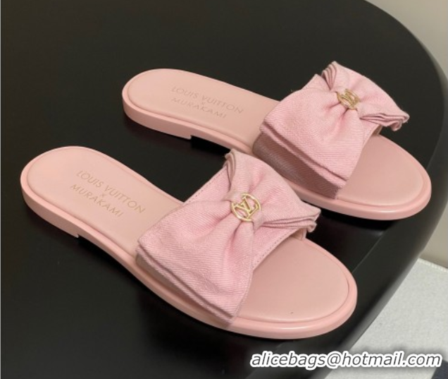 Perfect Louis Vuitton Lily Flat Slides Sandal with Bow in Monogram Denim Pink 2025 1AGVYB