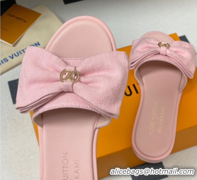 Perfect Louis Vuitton Lily Flat Slides Sandal with Bow in Monogram Denim Pink 2025 1AGVYB