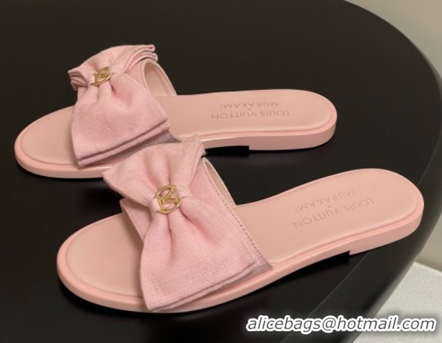 Perfect Louis Vuitton Lily Flat Slides Sandal with Bow in Monogram Denim Pink 2025 1AGVYB