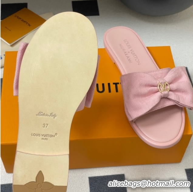 Perfect Louis Vuitton Lily Flat Slides Sandal with Bow in Monogram Denim Pink 2025 1AGVYB