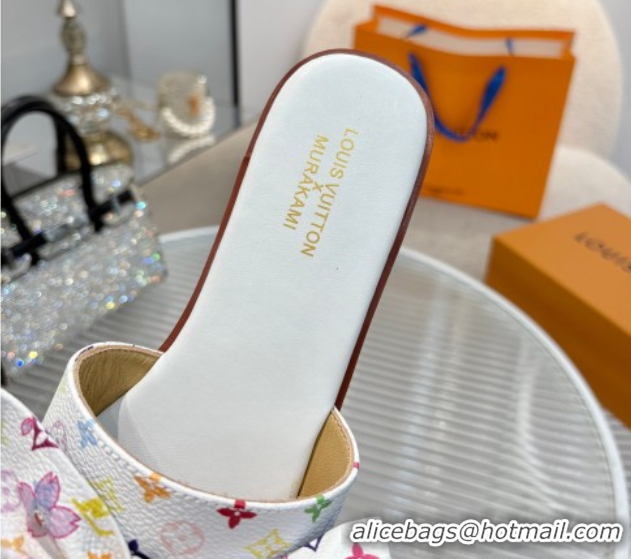 Fashion Louis Vuitton LV x TM Lily Flat Slides Sandal with Bow in Cherry Bloom Print Monogram Canvas White 1AGVYB