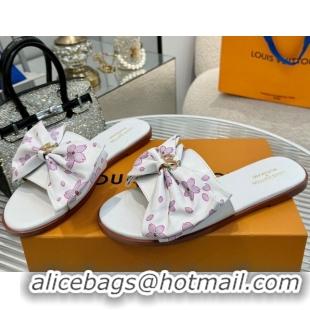 Purchase Louis Vuitton LV x TM Lily Flat Slides Sandal with Bow in Cherry Bloom Print Leather White 2025 1AGVYB