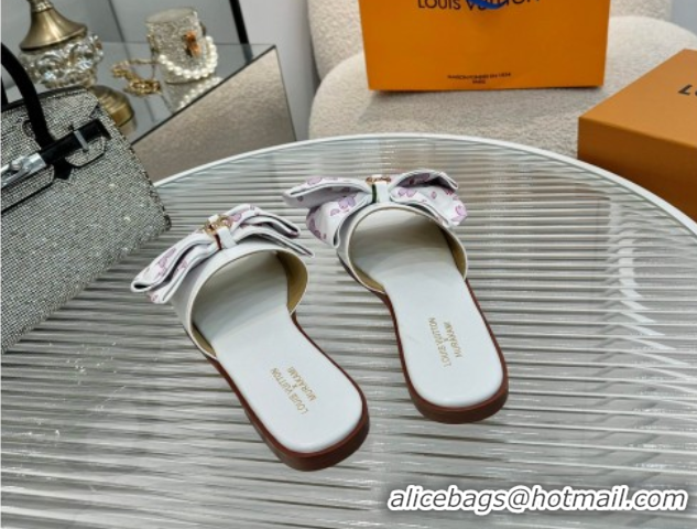 Purchase Louis Vuitton LV x TM Lily Flat Slides Sandal with Bow in Cherry Bloom Print Leather White 2025 1AGVYB