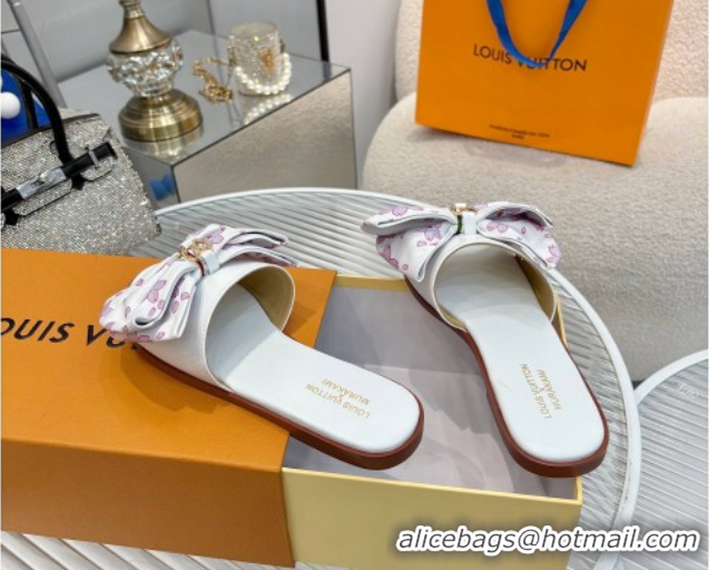Purchase Louis Vuitton LV x TM Lily Flat Slides Sandal with Bow in Cherry Bloom Print Leather White 2025 1AGVYB
