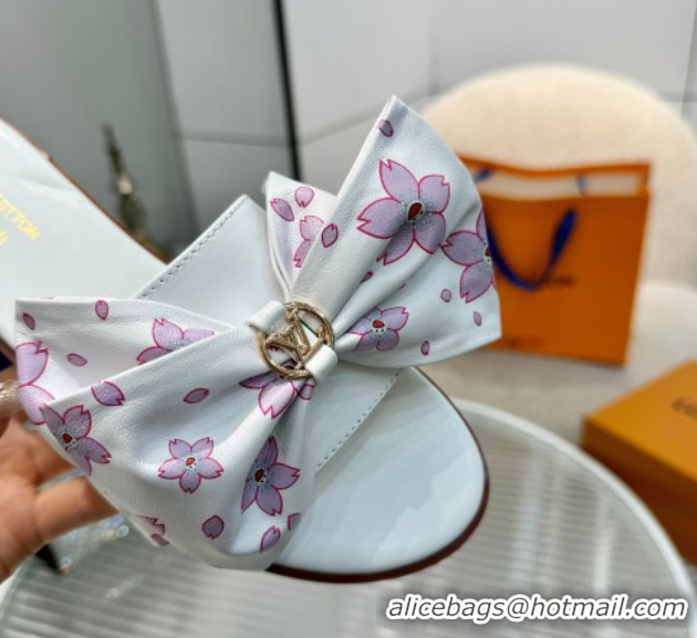 Purchase Louis Vuitton LV x TM Lily Flat Slides Sandal with Bow in Cherry Bloom Print Leather White 2025 1AGVYB
